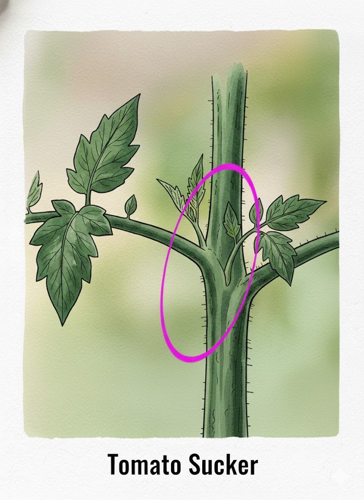 educational diagram of a tomato plant stem