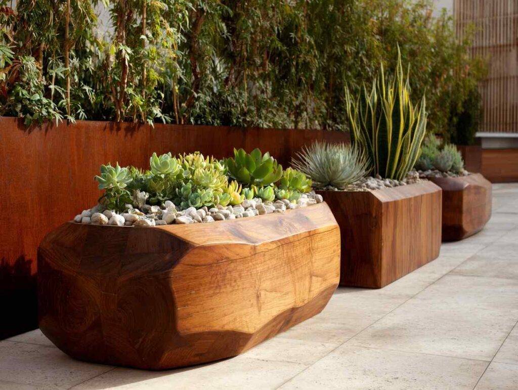 Wooden Planter Design 2: The Faceted Boulder Trough