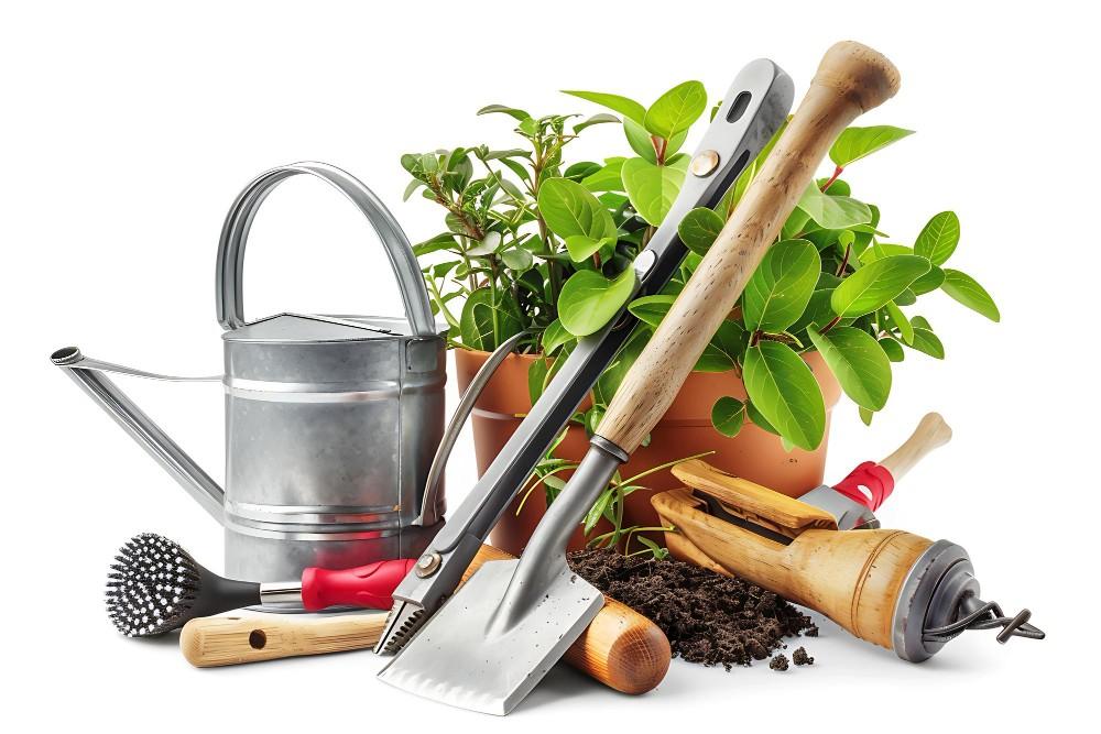 Essential garden tools laid out ready for use